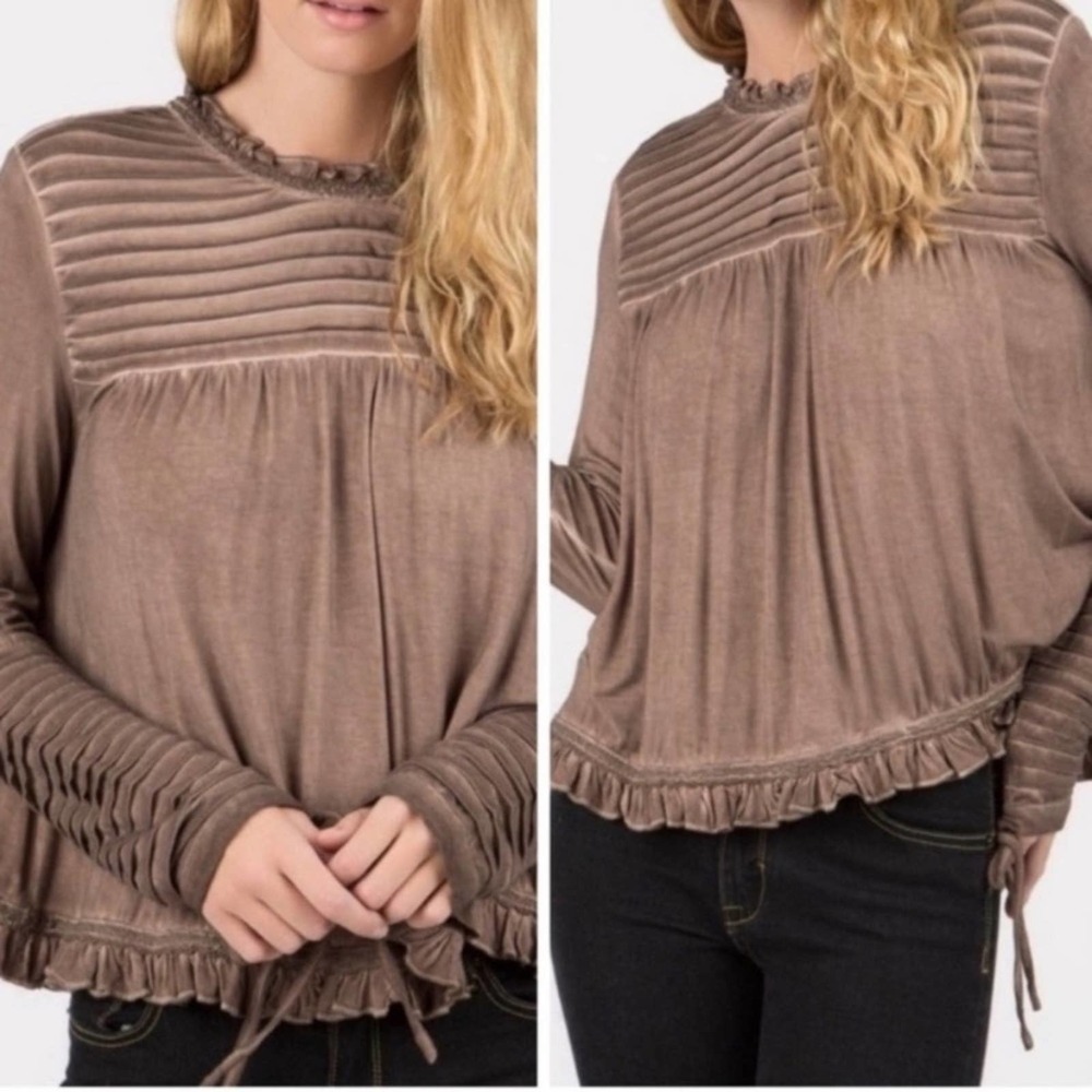 POL Mocha Brown Punk Edgy Long Sleeve Top